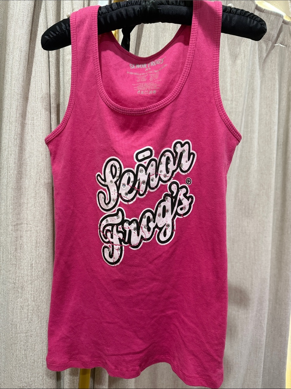 Señor Frog's Women’s Bright Pink Ribbed Tank Y2K rhinestones